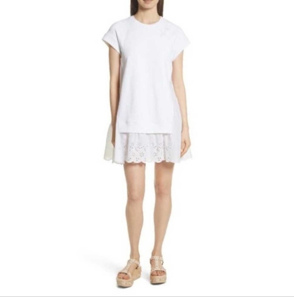 Red Valentino Eyelet Hem Tunic T-Shirt Dress Beaded White Size Large